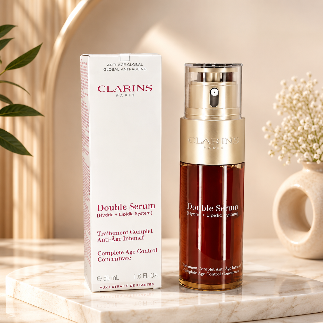 Clarins Double Serum – Age Control Concentrate Anti-Aging Face Serum 50 ml / 1.7 oz – Hydric + Lipidic System – New